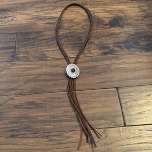 Brown Braided Necklace with Silver Pendant